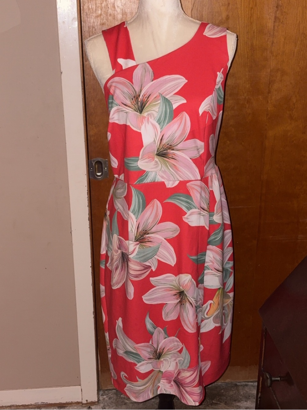 Ashley Stewart Coral One-Shoulder Floral Dress